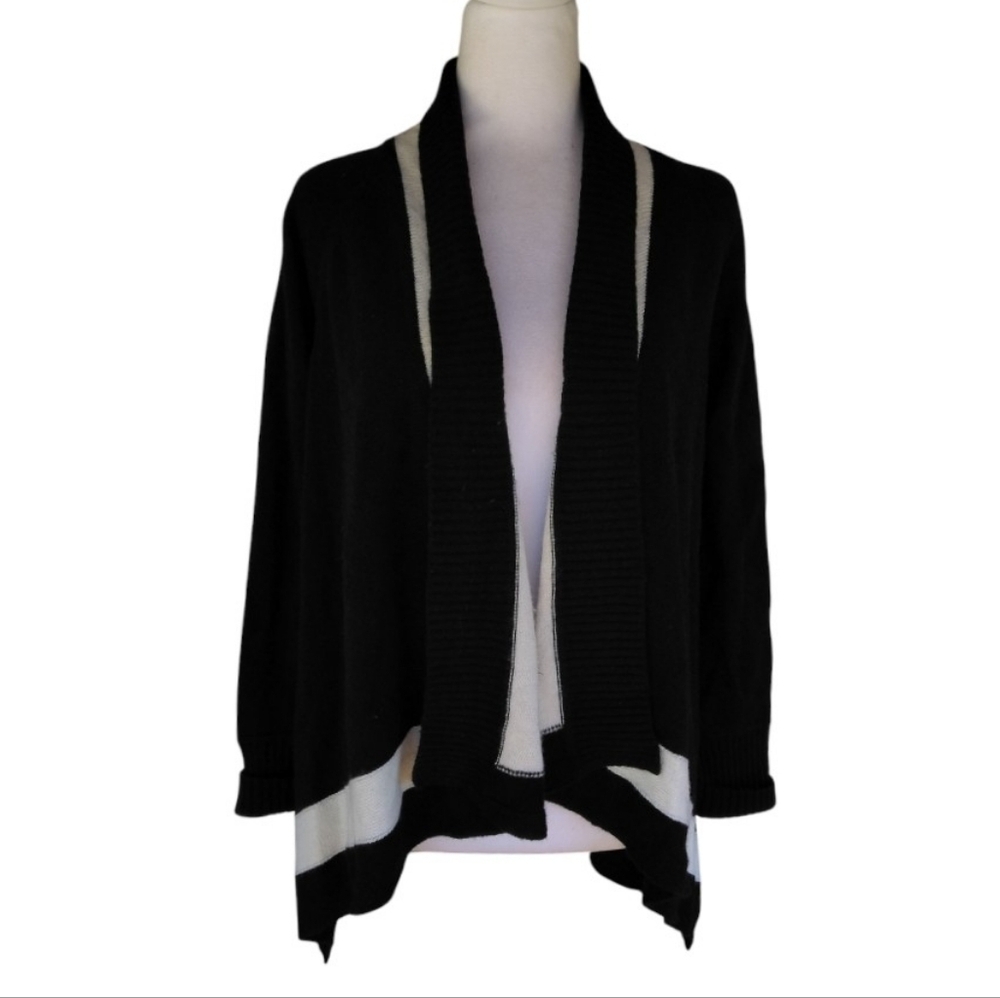 Banana Republic Italian Yarn Black Cream Drape Open Front Cardigan Size Small - Picture 2 of 8